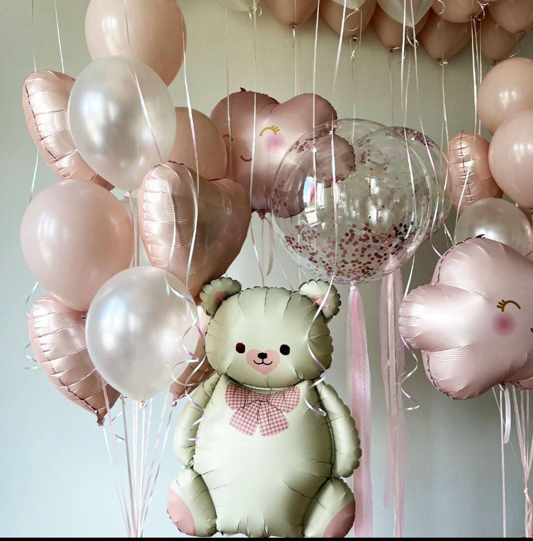 Enchanting Pastel Balloon Set with Teddy Bear and Cloud - Perfect for Baby Showers and Nursery Decor