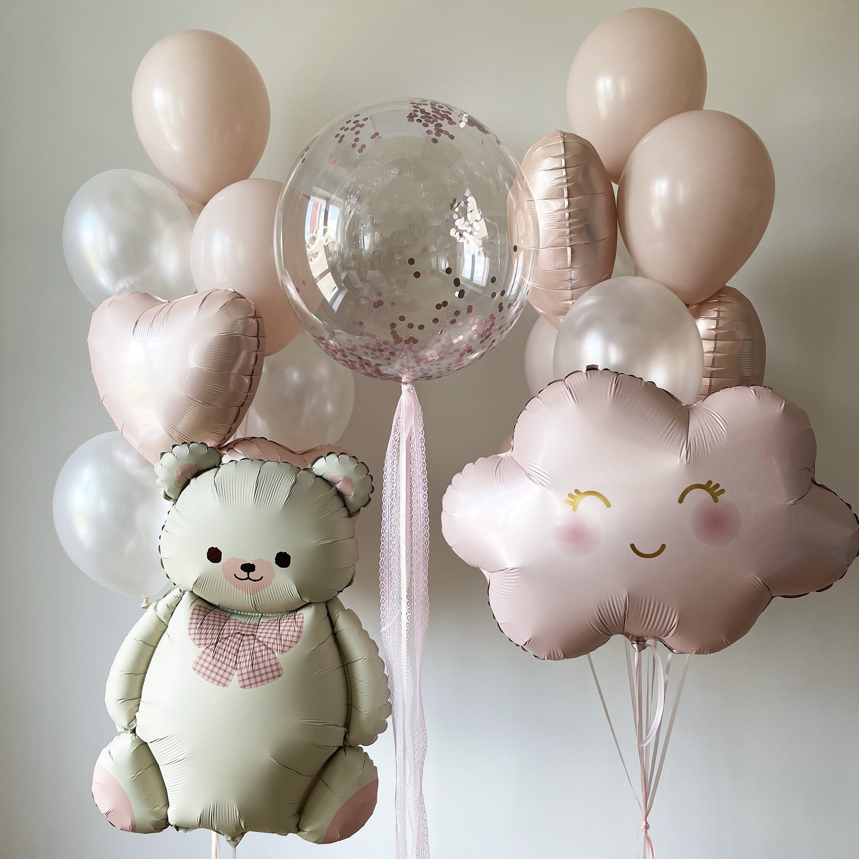 Enchanting Pastel Balloon Set with Teddy Bear and Cloud - Perfect for Baby Showers and Nursery Decor