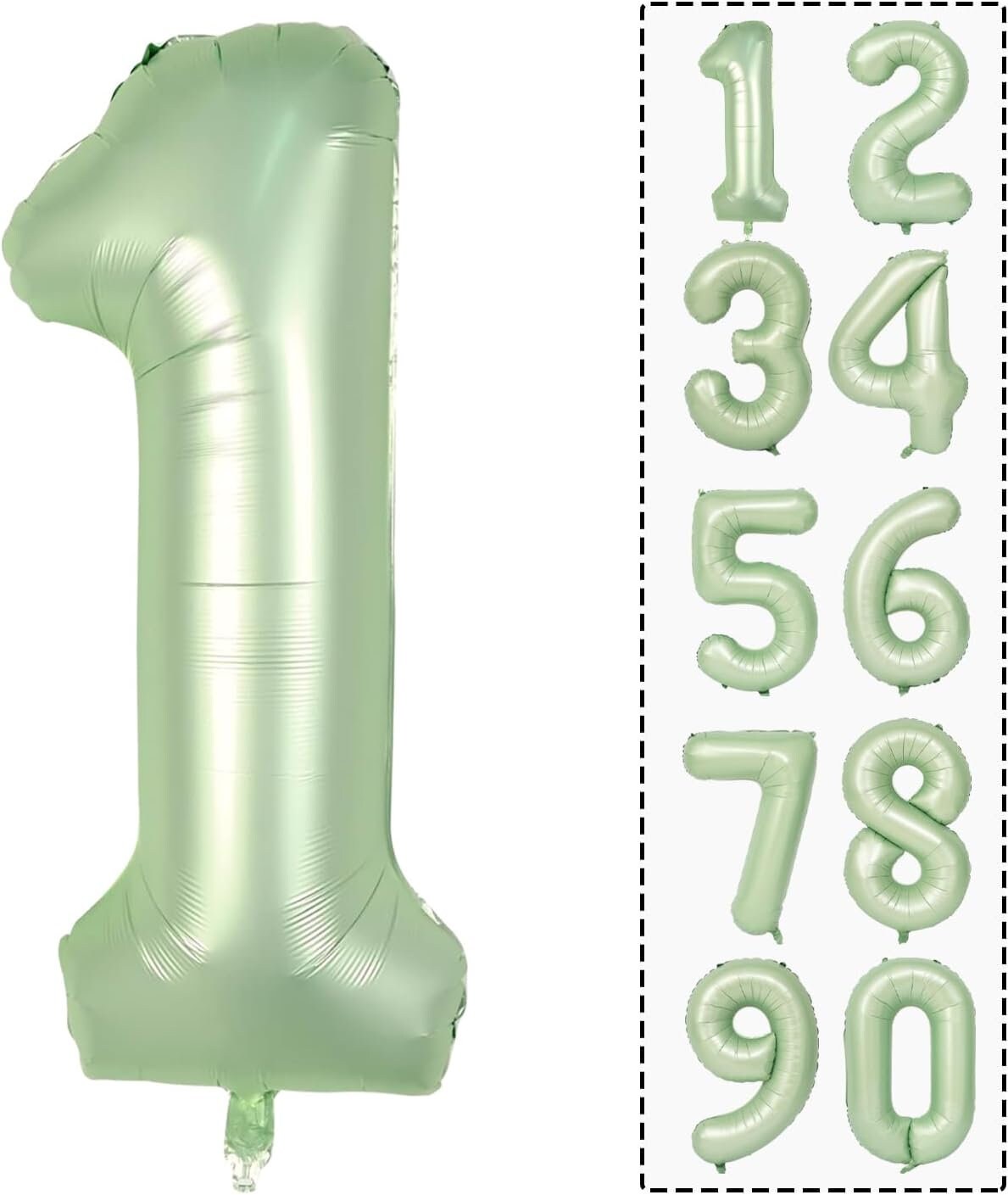 Refreshing Green and White Balloon Set with Unique Number Design - Ideal for Birthdays and Special Occasions