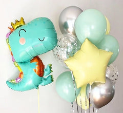 Dinosaur Balloon Set - Adorable T-Rex Foil Balloon with Pastel and Confetti Balloons for Birthday Parties and Celebrations