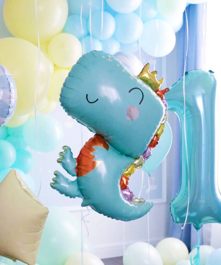 Joyful Dinosaur Balloon Set with Pastel and Metallic Accents - Ideal for Kids Parties and Birthdays