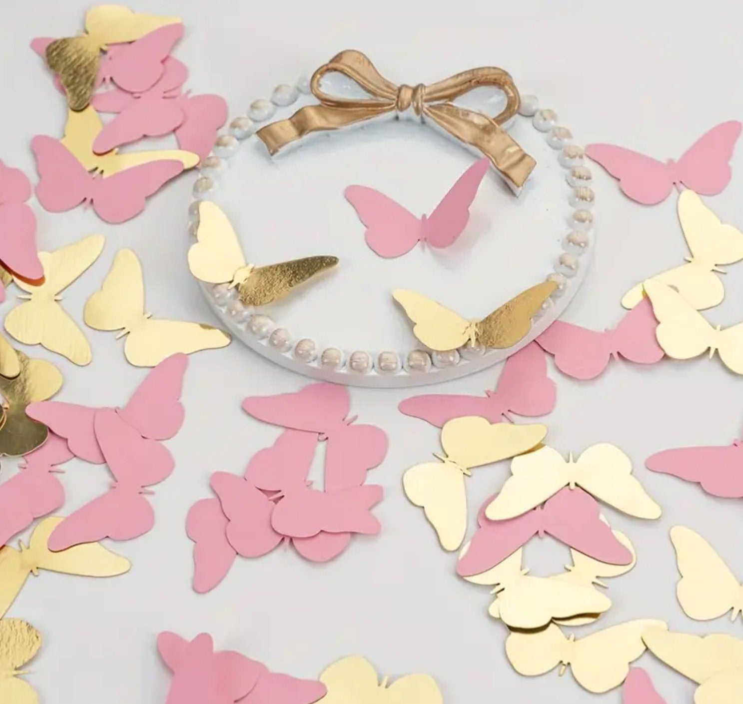 100pcs Pink and Gold Butterfly Confetti – Elegant Party Table Decor for Baby Showers, Weddings, and Birthdays