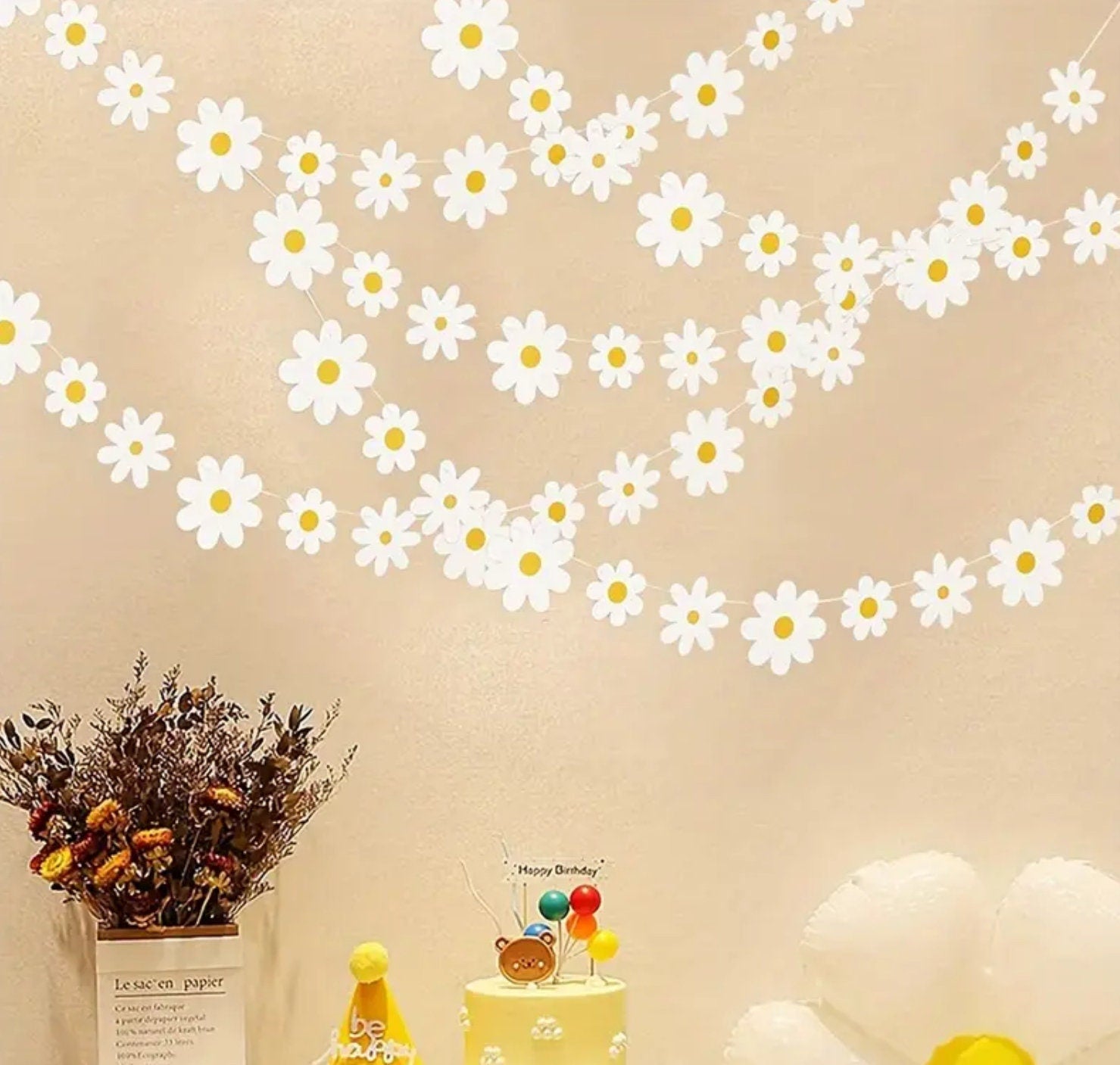 Charming Daisy Flower Garland – 118-inch Banner for Birthday, Baby Shower, and Spring Party Decoration