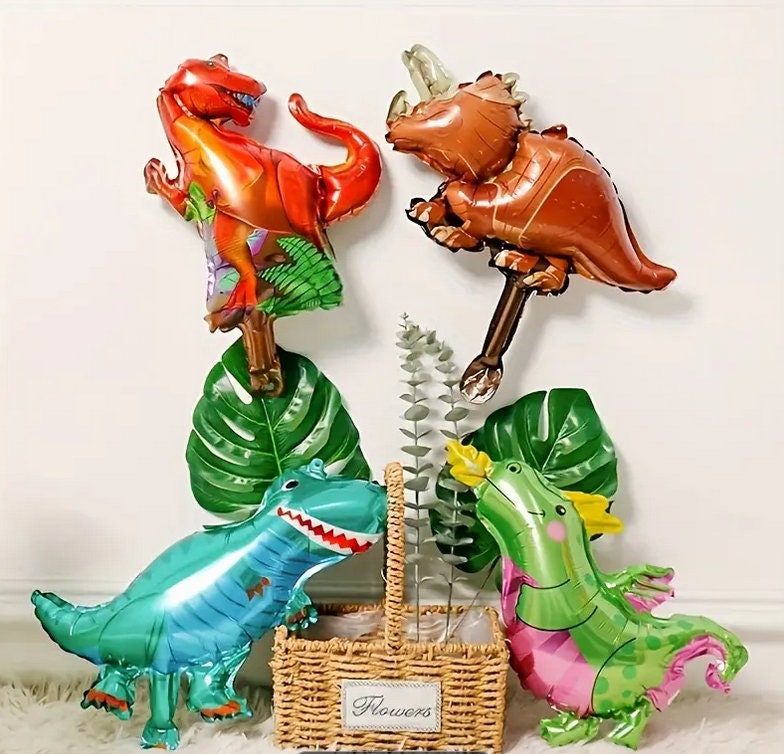 Colorful Dinosaur Foil Balloons Set - 6pcs Vibrant Dino Party Decorations