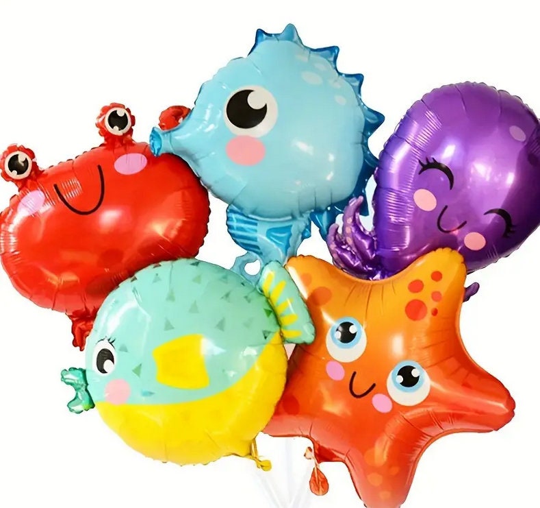 Under the Sea Balloon Set - 5 Piece Marine Animal Foil Balloons for Ocean Themed Parties, Birthdays, and Decorations