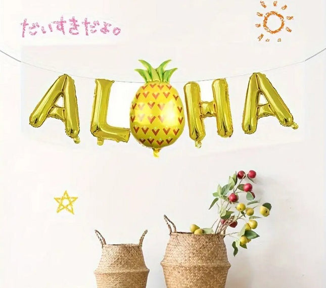 Aloha Gold Letter and Pineapple Balloon Set - 16in, Perfect for Hawaiian Themed Parties, Birthdays, and Celebrations