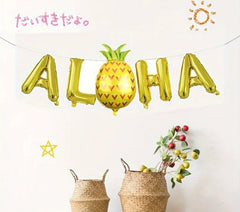 Aloha Gold Letter and Pineapple Balloon Set - 16in, Perfect for Hawaiian Themed Parties, Birthdays, and Celebrations