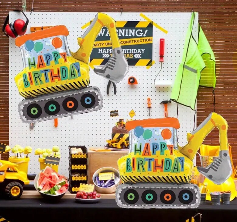 Giant Construction Excavator Foil Balloon - Perfect for Kids' Construction-Themed Birthday Parties