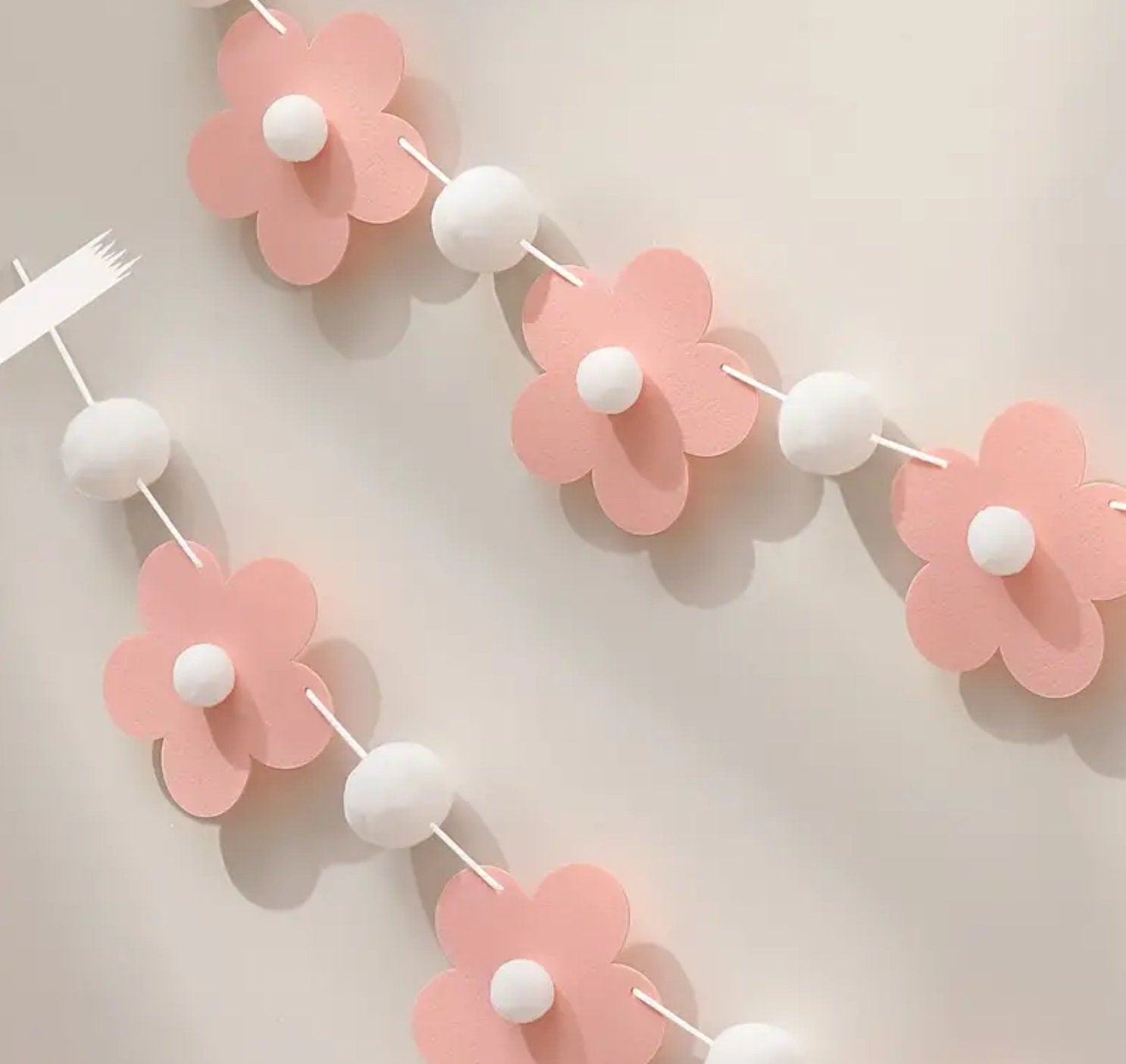 Pink Flower and Pom Pom Garland – Baby Shower, Birthday, and Nursery Decor Banner