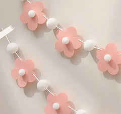 Pink Flower and Pom Pom Garland – Baby Shower, Birthday, and Nursery Decor Banner