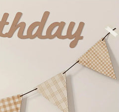 Neutral Happy Birthday Decoration Set – 7pcs Rustic Banner and Balloon Set for Birthday Partie