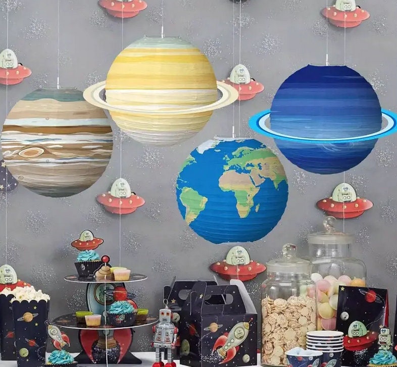 8 pcs Outer Space Party Hanging Decorations Lanterns - Planetary Lanterns for Space-Themed Events