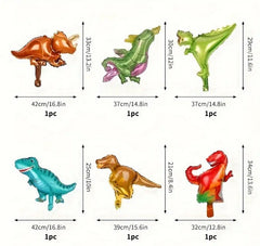 Colorful Dinosaur Foil Balloons Set - 6pcs Vibrant Dino Party Decorations