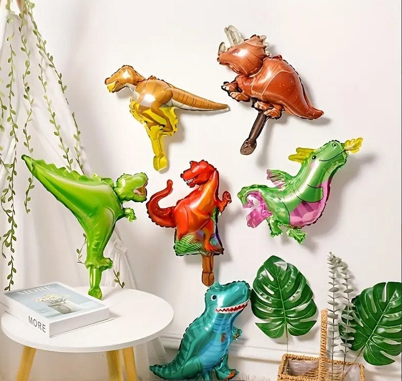 Colorful Dinosaur Foil Balloons Set - 6pcs Vibrant Dino Party Decorations