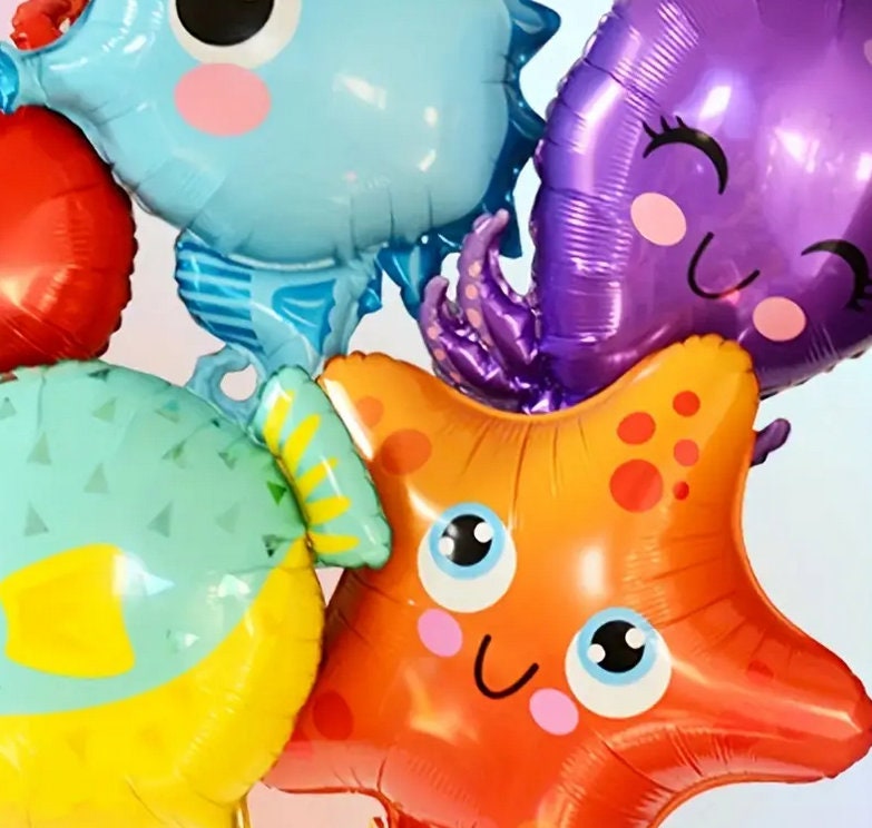 Under the Sea Balloon Set - 5 Piece Marine Animal Foil Balloons for Ocean Themed Parties, Birthdays, and Decorations