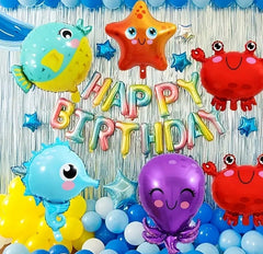 Under the Sea Balloon Set - 5 Piece Marine Animal Foil Balloons for Ocean Themed Parties, Birthdays, and Decorations