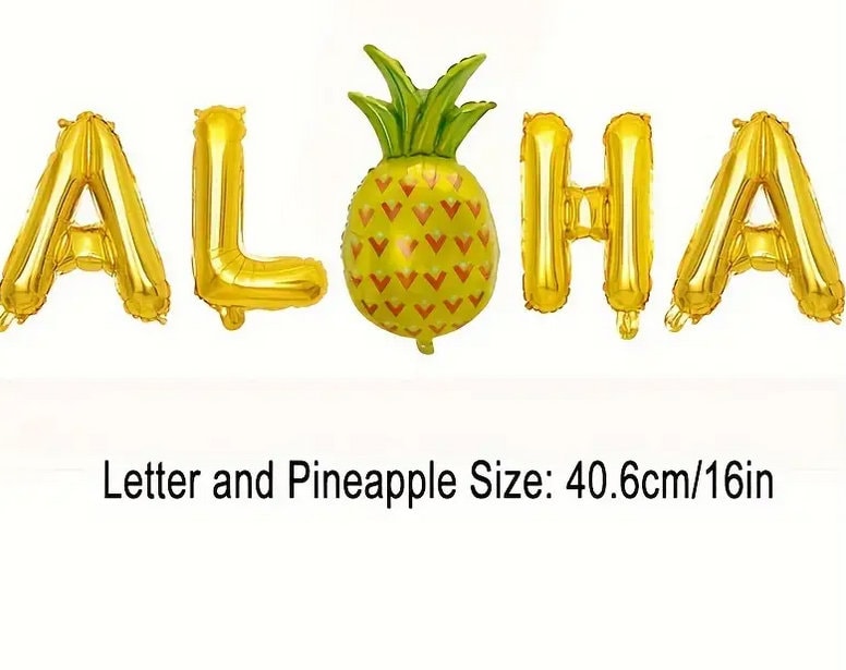 Aloha Gold Letter and Pineapple Balloon Set - 16in, Perfect for Hawaiian Themed Parties, Birthdays, and Celebrations