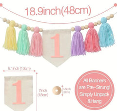 Rainbow Tulle High Chair Skirt with Glitter "One" Sign, First Birthday Party Decorations