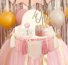 Elegant First Birthday Party Set: Pink Tassel Garland, Glitter "One" Cake Topper, and Sparkle Birthday Hat