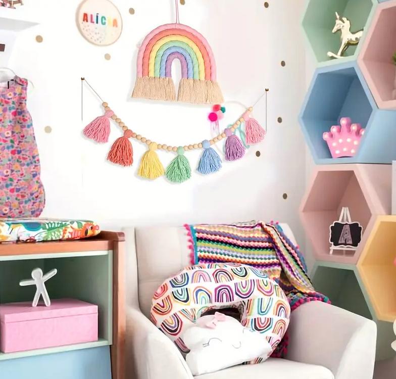 Bohemian Colorful Rainbow and Tassel Garland, Kids' Room and Party Decor