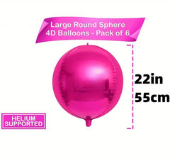 Large Pink 4D Orb Balloons - 22-inch Helium Supported Spheres for Parties, Set of 6