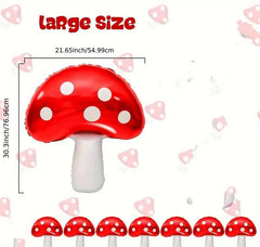 Large Red Mushroom Mylar Balloons - Set of 5 Fairy Tale Mushrooms, Perfect for Garden Decorations and Themed Parties