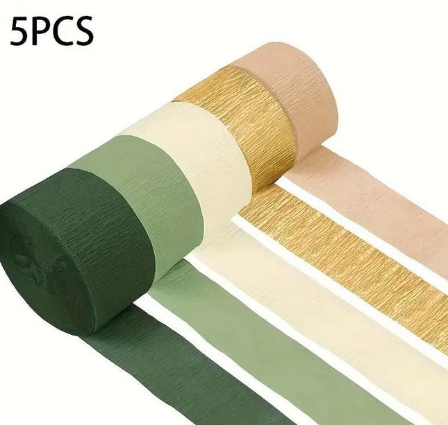 Set of 5 Crepe Paper Rolls in Earthy Tones - Perfect for Crafting, Scrapbooking, and Decorative Themes