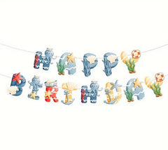 Ocean Adventure Party Banner - Nautical Themed Birthday Decorations with Sea Animals and Ships