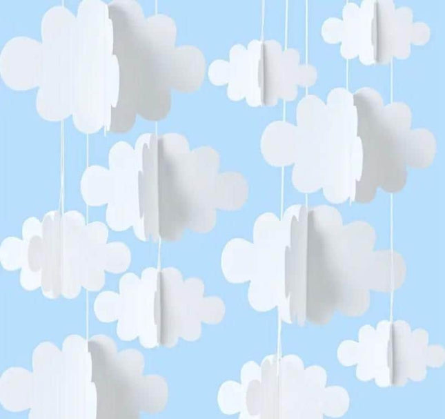 Soft Felt Cloud Hanging Decorations - Nursery Decor, Baby Shower, Kids Room - Peaceful White Cloud Theme Set (16 Pcs)