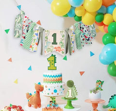 Dinosaur 1st Birthday Party Kit - Handmade Jungle Dino Decor for Boys and Girls, First Birthday Party Supplies