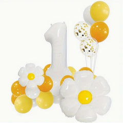 Sunny Daisy and Balloon Set - Birthday Party Decorations, Yellow and White Theme