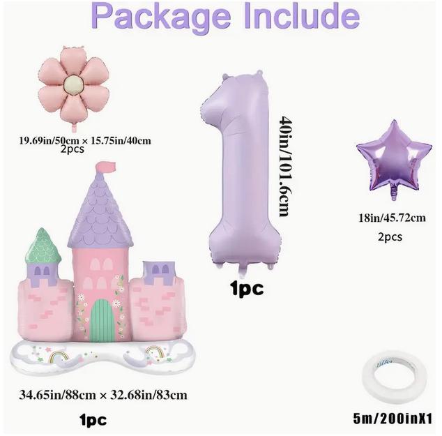 Princess Castle Balloon Kit - Magical Pink Castle, Star, and Flower Balloons for Princess-Themed Parties and Birthdays