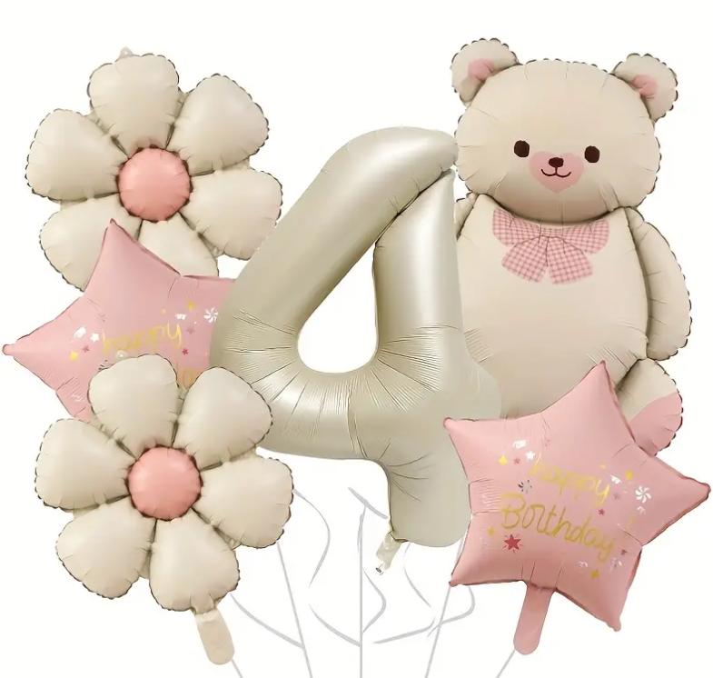 Whimsical Bear & Flower Balloon Set - Charming 1st to 9th Birthday Party Decorations, Kid's Birthday Party Balloons