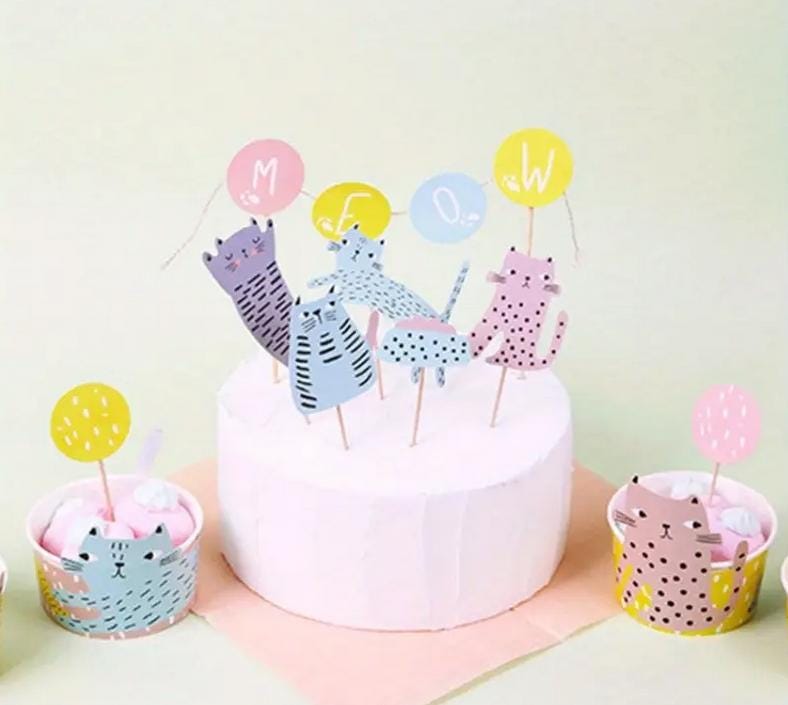 Adorable Cat Cake Toppers - Handcrafted Kitty Party Picks with Colorful Balloons for Kids Birthdays and Baby Showers