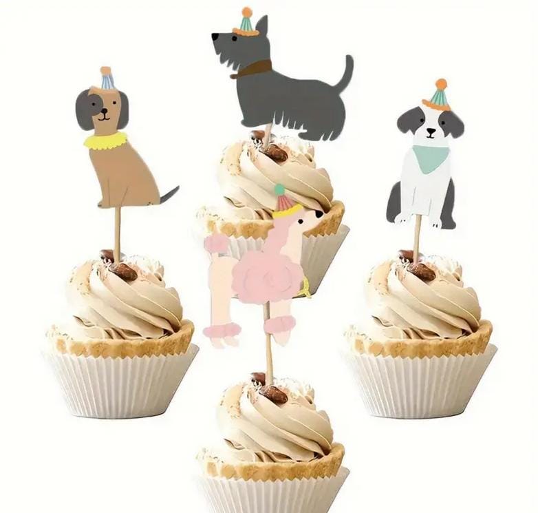 6 Pcs Playful Pup Cupcake Toppers - Handcrafted Dog Party Picks for Birthdays, Pet Celebrations, and Puppy Parties