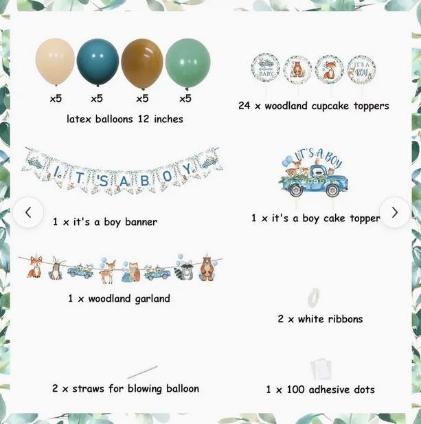 Woodland Creatures "It's a Boy" Baby Shower Decoration Kit - Banner, Balloons, and Cupcake Toppers Set