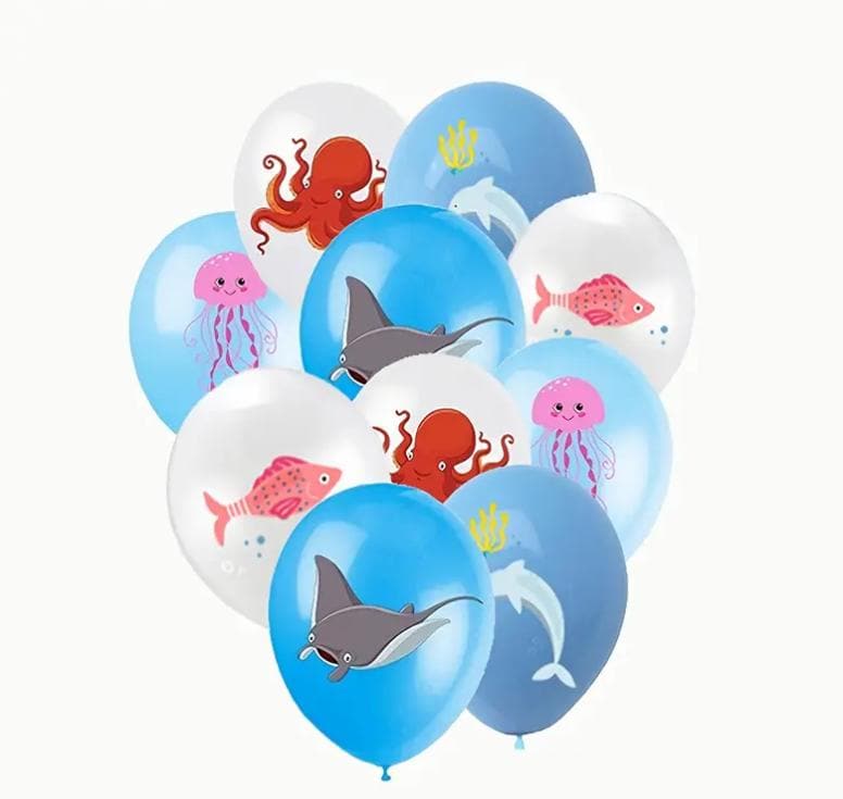 Ocean Party Balloons - Sea Creature Decorations, 50 Piece Set with Octopus, Dolphin, and Fish Designs for Underwater Themed Events