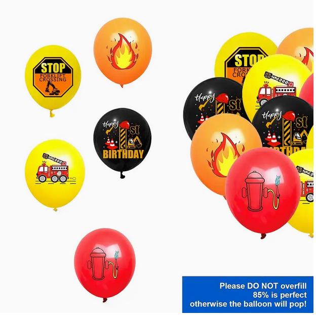 Firefighter-Themed Birthday Balloon Set - 50 pcs, Fire Truck, Fire Hydrant, Stop Signs for Kids Party Decor