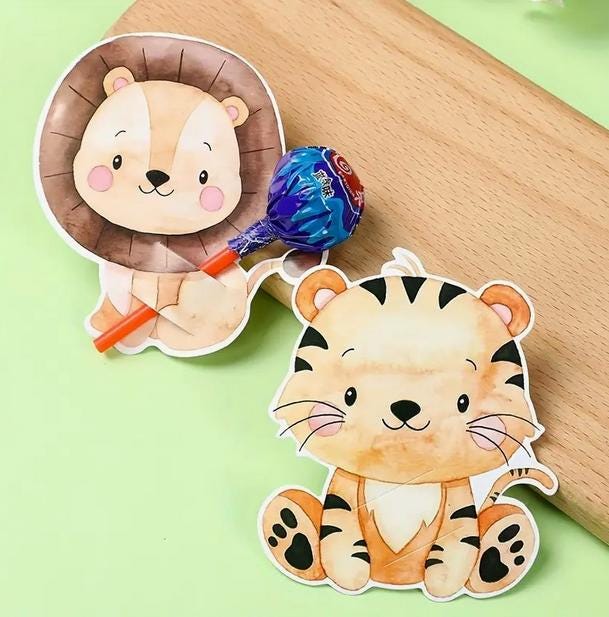 Adorable Jungle Animal Lollipop Holder Cards - Set of 48, Cute Safari Party Favors for Kids Birthdays, Baby Showers