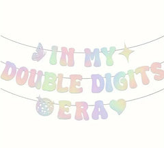 Double Digits Era Party Banner - Pastel Birthday Garland with Hearts and Stars - Tween Birthday Decorations