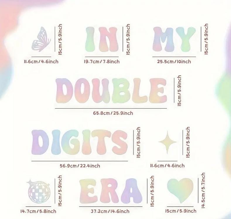 Double Digits Era Party Banner - Pastel Birthday Garland with Hearts and Stars - Tween Birthday Decorations