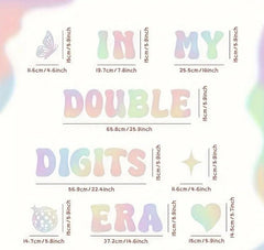 Double Digits Era Party Banner - Pastel Birthday Garland with Hearts and Stars - Tween Birthday Decorations