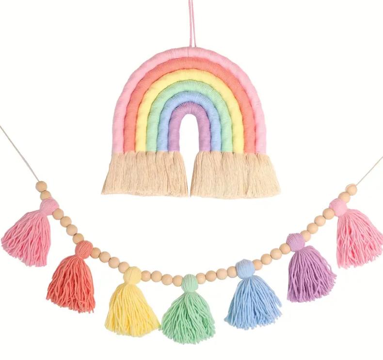 Bohemian Colorful Rainbow and Tassel Garland, Kids' Room and Party Decor