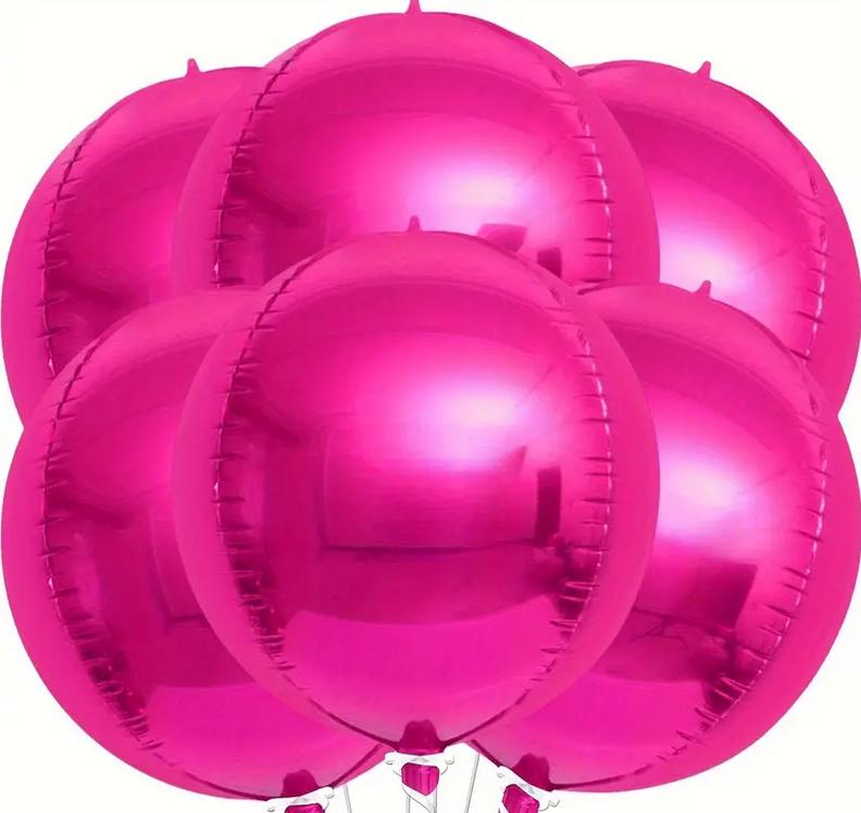 Large Pink 4D Orb Balloons - 22-inch Helium Supported Spheres for Parties, Set of 6