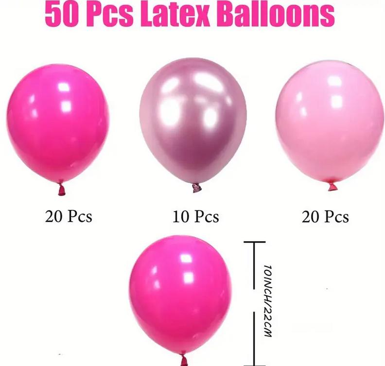 Luxurious Pink Party Balloon Set - 50 pcs Mixed Sizes for Celebrations