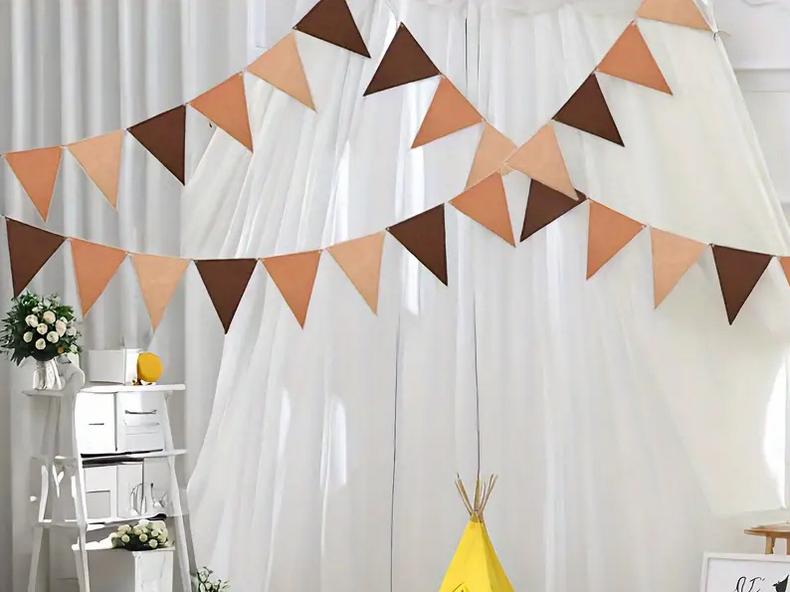 Earthy Tone Paper Bunting - Rustic Triangle Garland, 5m Long, Perfect for Natural Themed Events and Home Decor