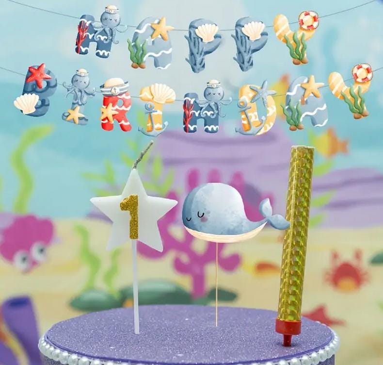 Ocean Adventure Party Banner - Nautical Themed Birthday Decorations with Sea Animals and Ships