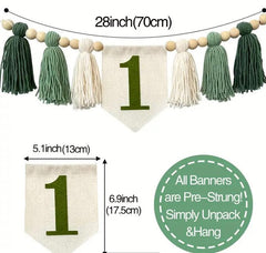 Woodland 'One' Birthday Party Garland Banner - Jungle Themed Decorations for First Birthday