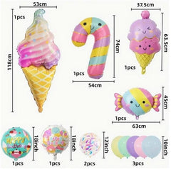 Sweet Celebration Party Balloons Set - Ice Cream and Candy Themed Decorations for Kids Birthdays and Themed Events