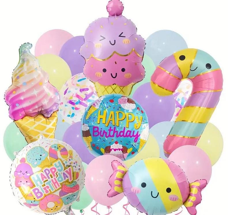 Sweet Celebration Party Balloons Set - Ice Cream and Candy Themed Decorations for Kids Birthdays and Themed Events